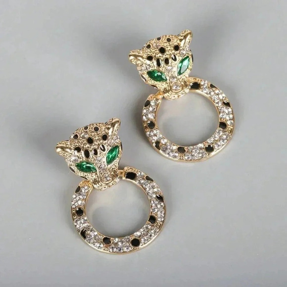 leopard Rhinestone cuff earring chic elegant trendy luxury - Picture 2 of 2